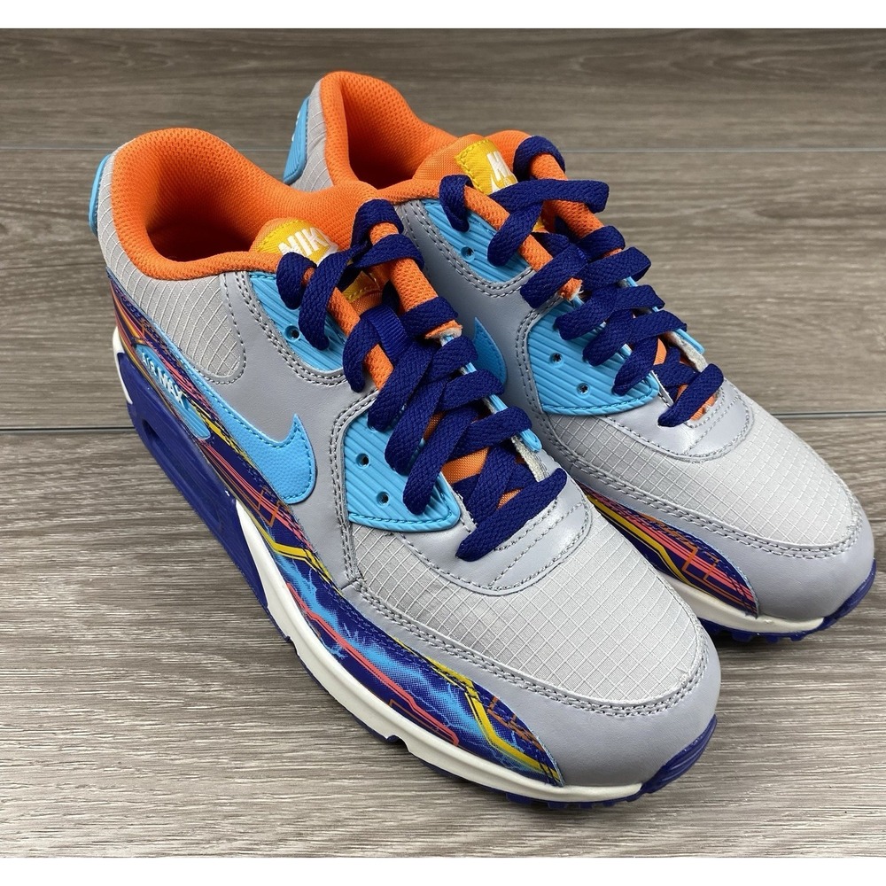 Nike Air Max 90‎ GS Grey Blue Orange Youth 6.5Y Womens 8 724882-001